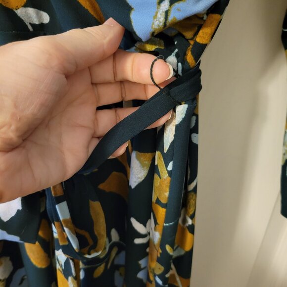 Du Jour Dark Green Floral Boho 3/4 Sleeve Faux Wrap Maxi Dress Size Medium - Picture 3 of 11